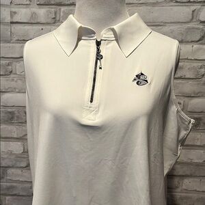 Belyn Key White Sleeveless Polo Top 1/4 zip with key tag collared